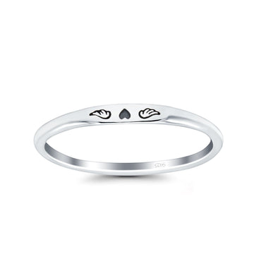 Heart & Wings Oxidized Band Solid 925 Sterling Silver Thumb Ring (2.2mm)